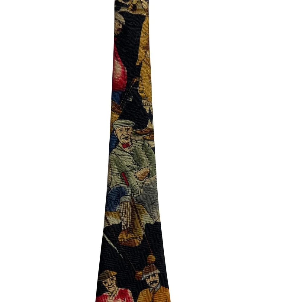 Vintage Tango by Max‎ Raab Necktie Mens OS Black Golf Scene Silk Made in USA E15